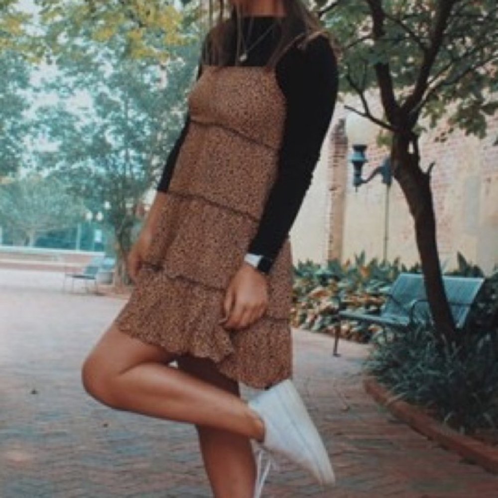 SHEIN Brown Leopard Tie Shoulder Mini Dress